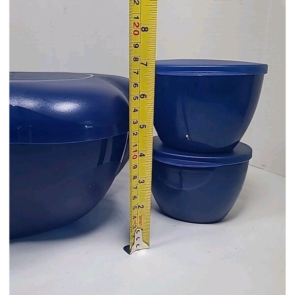 Complete 6 Pc  Tupperware CHIP N Dip Set w/2  Dip BOWLS &LIDS 6 Quart  Blue - Picture 5 of 10